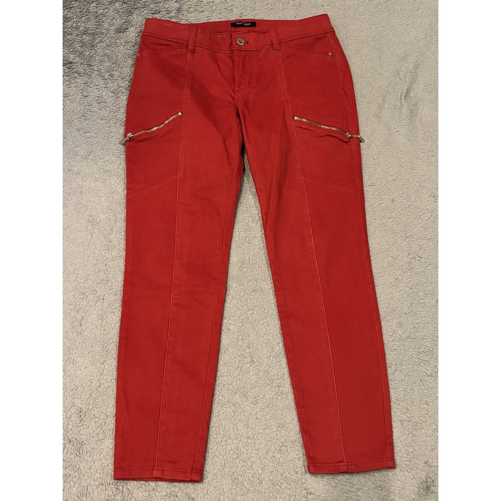 White House Black Market Skinny Crop Pants Red Size 6 Gold Zipper Detail